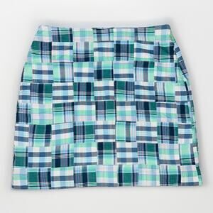 Talbots Madras Plaid Y2K Skirt 8 Blue Pink Mini Short Preppy Classic Patchwork